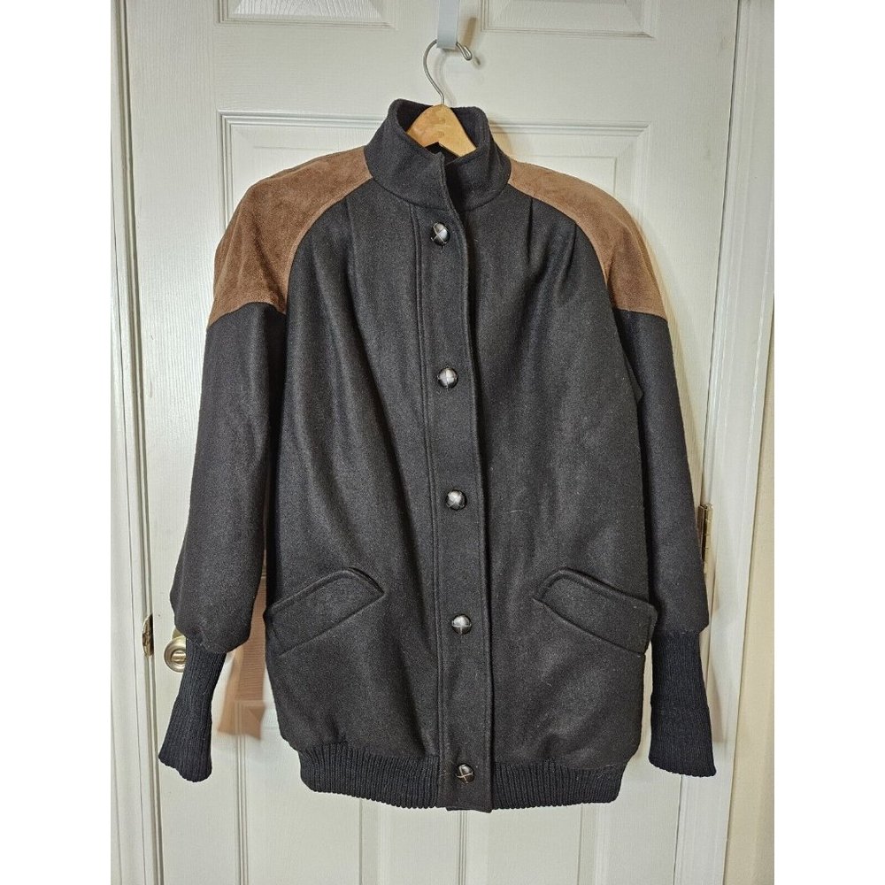 Russell Scott Womens XL Coat Womens  Black/Brown Wool Blend 90s USA Vintage